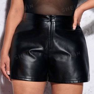 1x curve SHEIN black leather shorts. Faux leather, shiny black plus shorts. NWOT